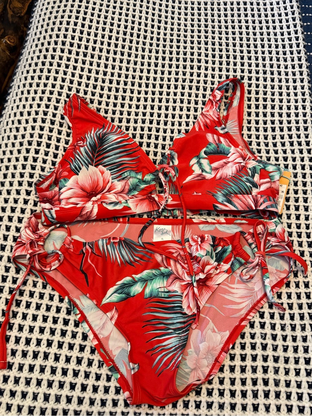 Kona Sol Red Tropical Floral Two-Piece Swimsuit
